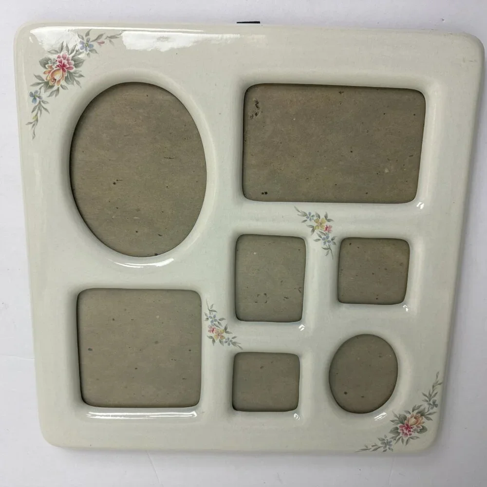 Vintage Ceramic Floral Collage Frame 7 Photos 12.75